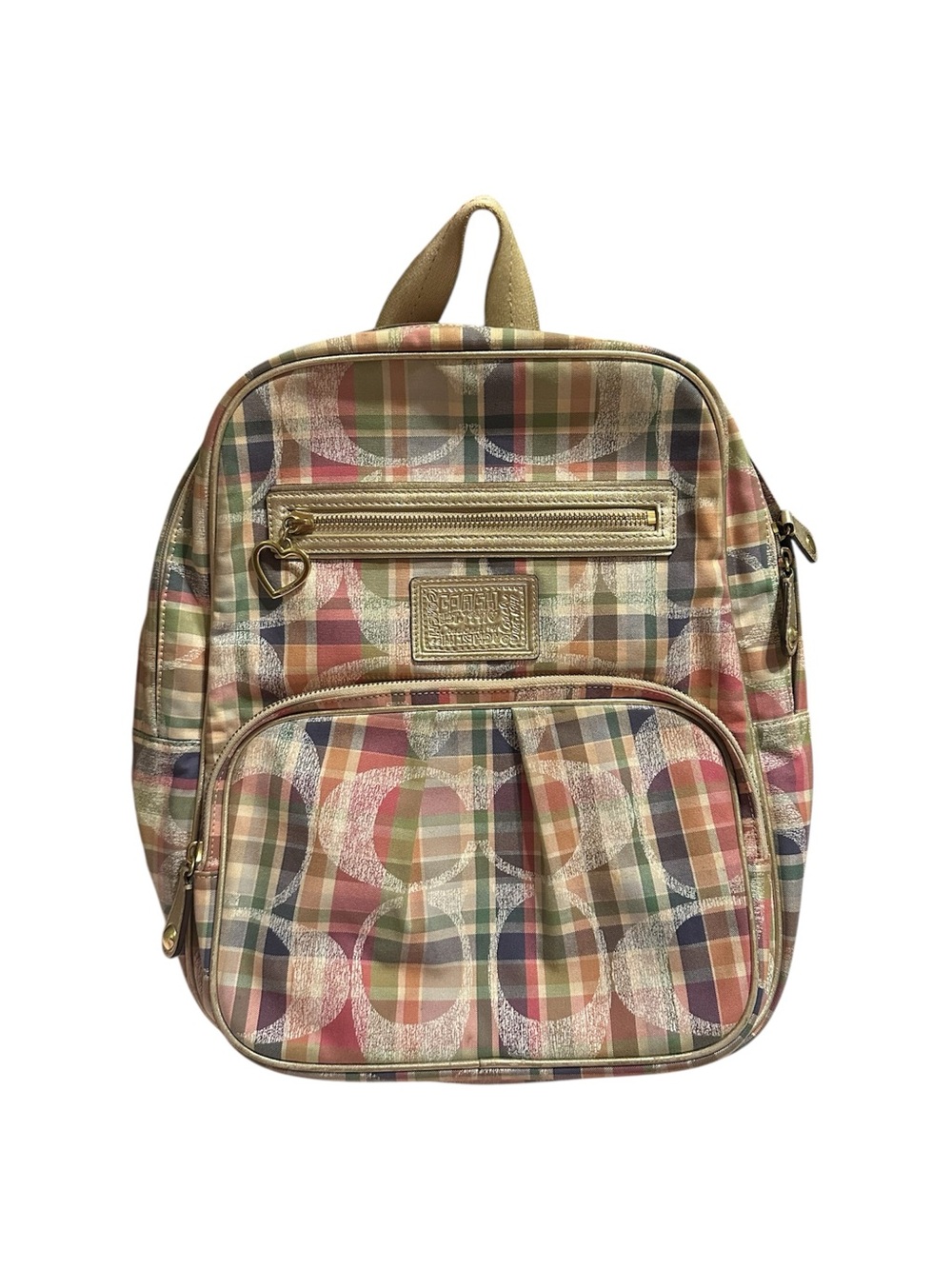 Coach Multicolor Plaid Mini Backpack in Tan, Pink, Blue & Green